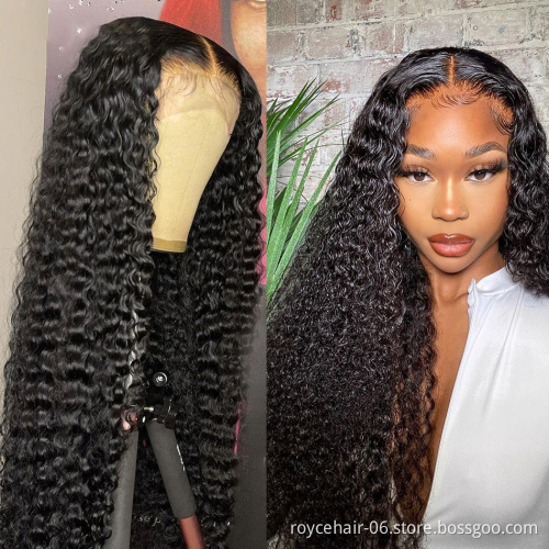 Water Wave,Wholesale 10a Virgin Burmese Human Hair Curly Weave Glueless Invisible Swiss 4x4 Lace Closure Wig With Baby Hair